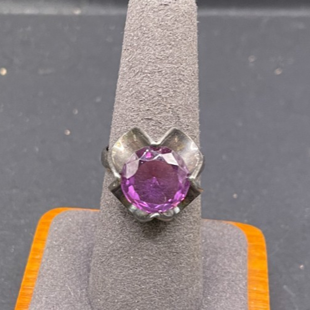Vintage Sanchez Mexico 925 Sterling Silver Purple Sapphire Flower Ring Size 9.5
